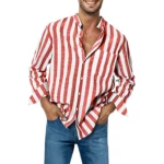 Plus Size Striped Linen Shirt Casual Elastic 4 | PricZone