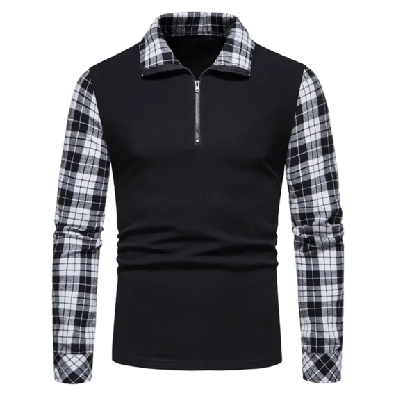 Mens Plaid Zip Polo Shirt Casual Business Style | PricZone