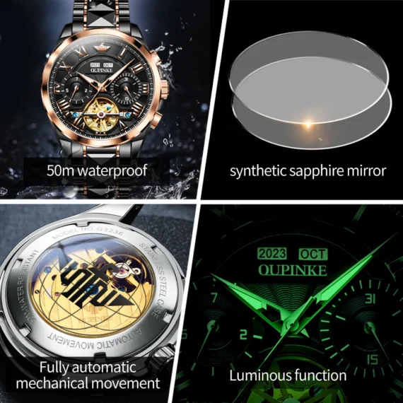 2023 OUPINKE Tungsten Luxury Skeleton Mens Watch 3 | PricZone