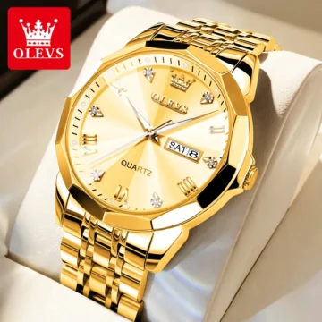 Gold Quartz Mens Watch Waterproof & Luminous Luxury 1