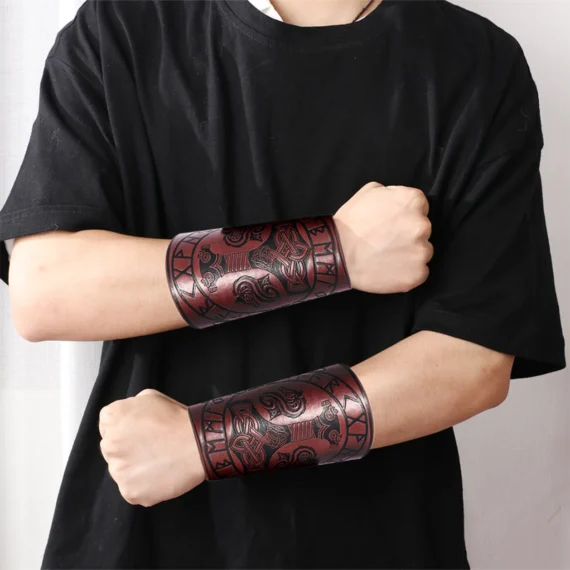 Viking Leather Arm Bracers for Cosplay Embossed Design 6 | PricZone