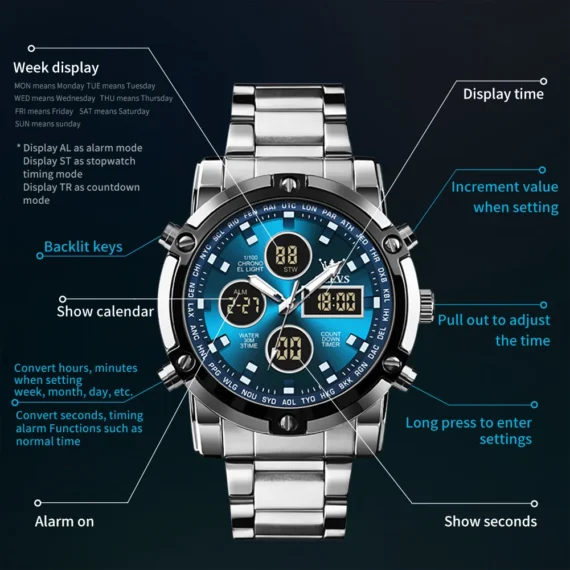 OLEVS Multifunction Mens Watch Waterproof Stainless 5 | PricZone