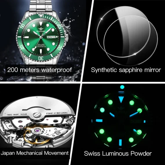 Luxury Green Diver Watch OUPINKE Automatic Timepiece 6 | PricZone