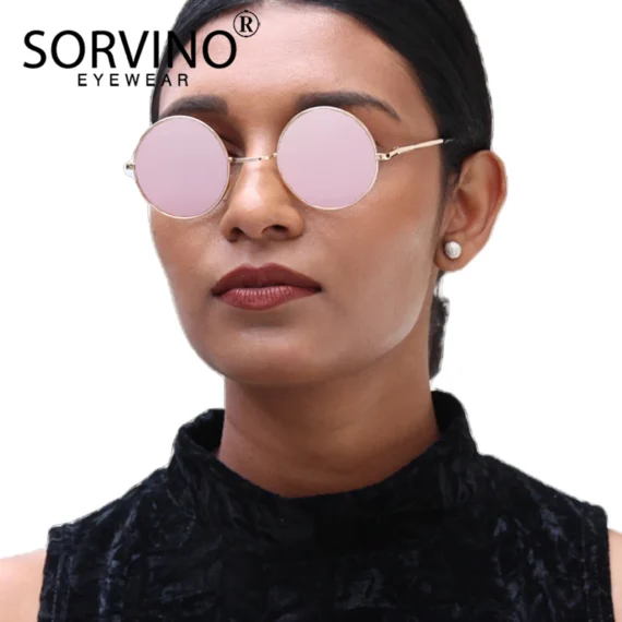 90s Retro Rose Gold Round Polarized Sunglasses SP207 2 | PricZone