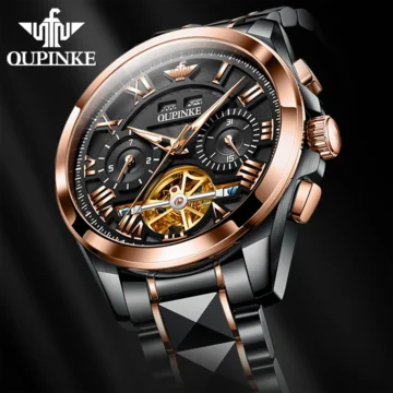 2023 OUPINKE Tungsten Luxury Skeleton Mens Watch