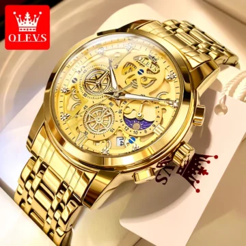 Gold Skeleton Quartz Watch Waterproof & Luxurious 1