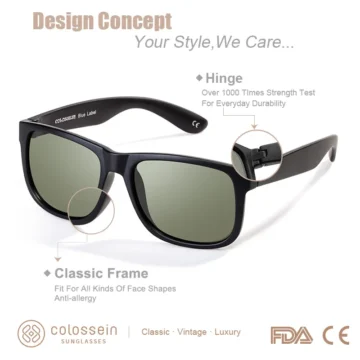 COLOSSEIN Polarized Classic Shades: UV400 Protection, Square Frame 2