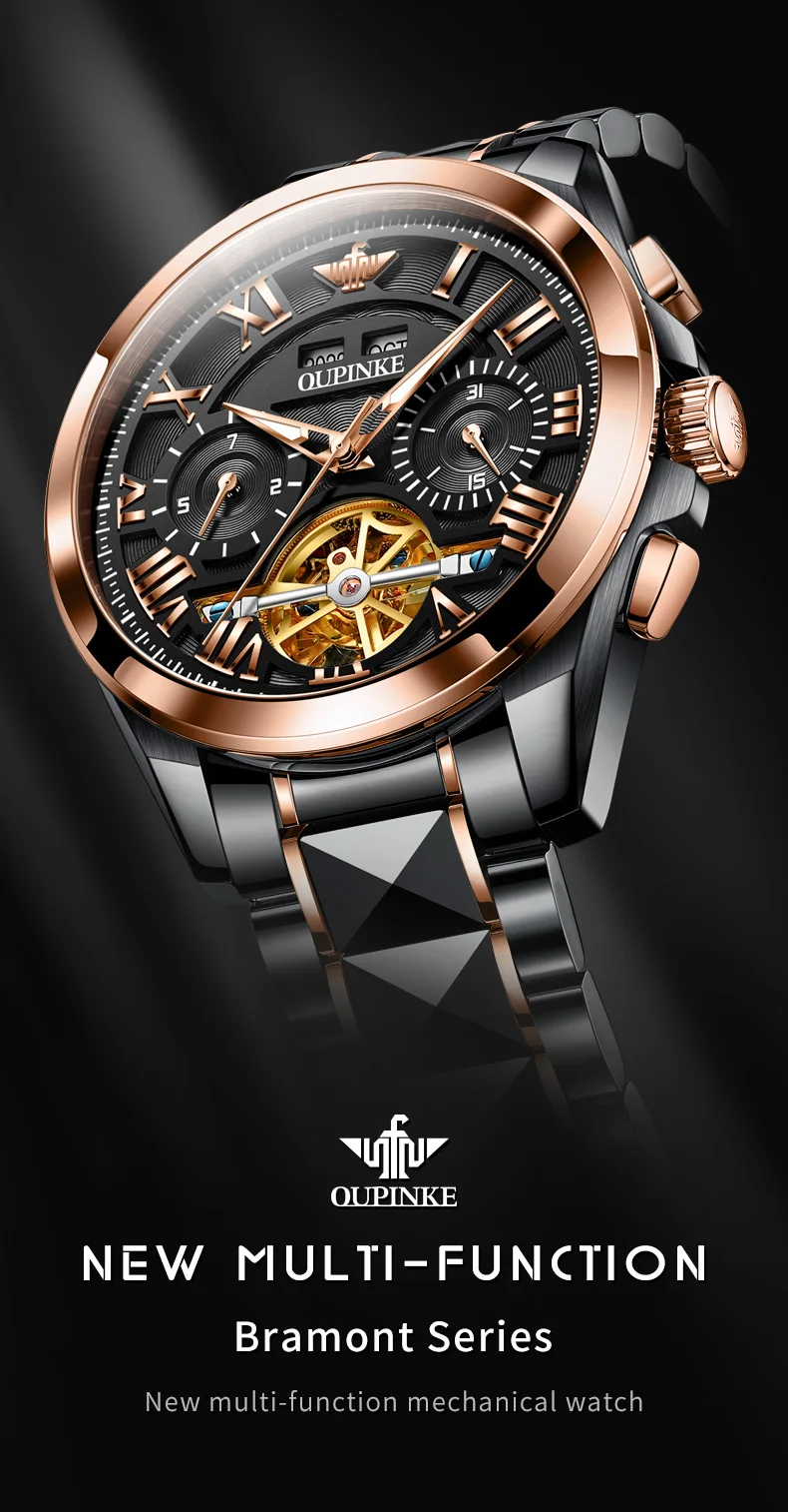 2023 OUPINKE Tungsten Luxury Skeleton Mens Watch