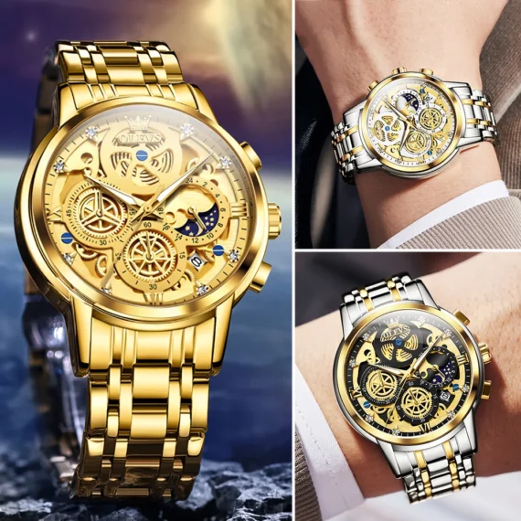 Gold Skeleton Quartz Watch Waterproof Luxurious 4 | PricZone