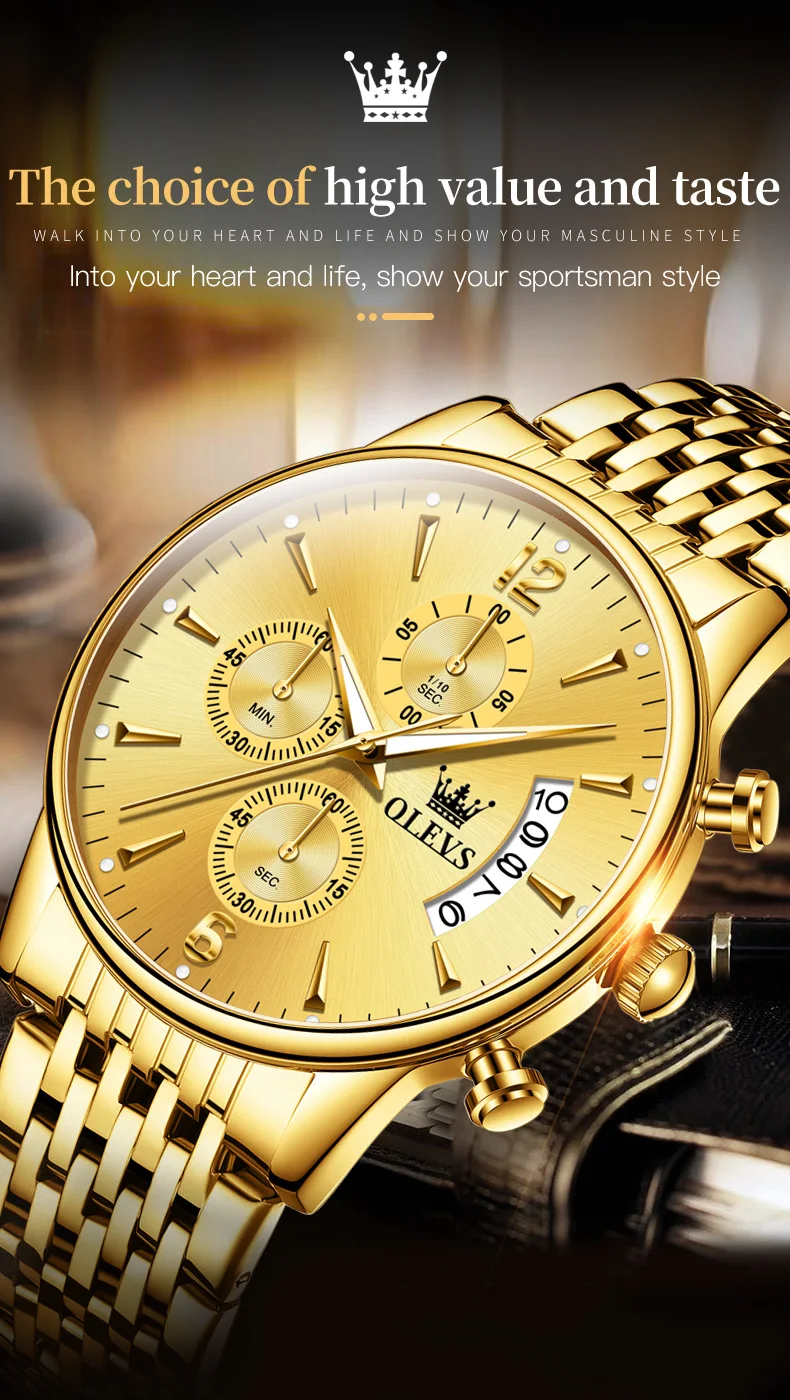 Golden Luxury Quartz Watch - Waterproof & Stainless