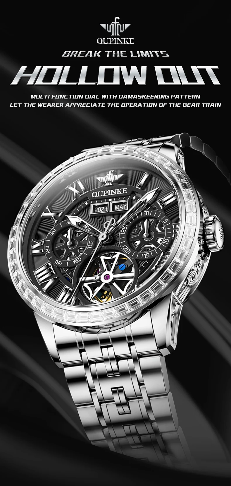 OUPINKE 3252 Elite Diamond Skeleton Watch