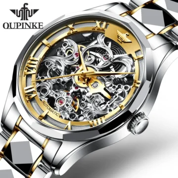 OUPINKE Luxury Skeleton Watch Waterproof