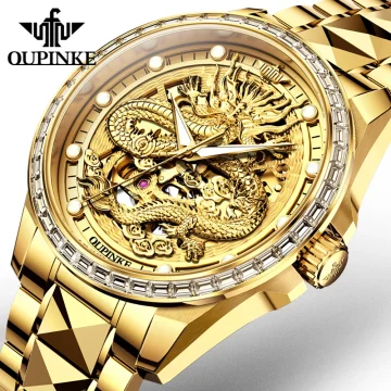 Luxury Golden Dragon Mens Watch OUPINKE 3276 Automatic