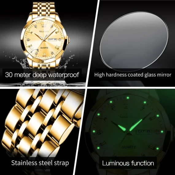 Gold Quartz Mens Watch Waterproof Luminous Luxury 5 | PricZone