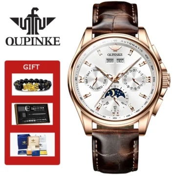 OUIPNKE 3189 Moon Phase Leather Watch | PricZone