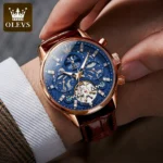 OLEVS Auto Skeleton Watch Waterproof Leather Strap 2 | PricZone