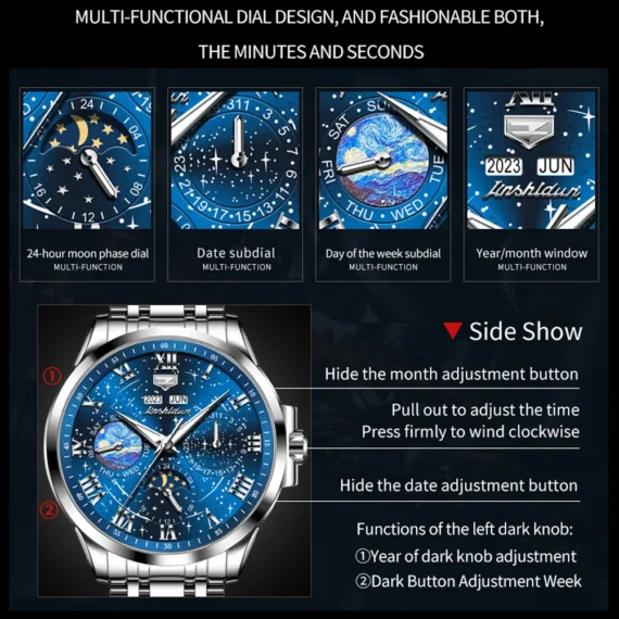 Moon Phase Watch Waterproof Stainless Steel 4 | PricZone