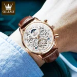 OLEVS Auto Skeleton Watch Waterproof Leather Strap 3 | PricZone