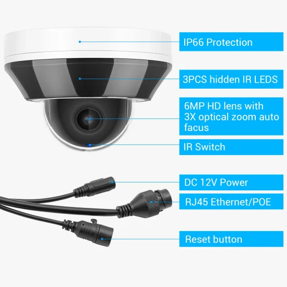 6MP POE PTZ Dome IP Camera with Mic 3X Zoom IP66 6 | PricZone