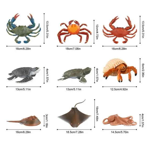 Ocean Animals Figures Assorted Realistic Sea Animal Toys Featuring Crabs Sea Turtles Hermit Crabs Octopus Ray Chinese Horseshoe 6 | PricZone