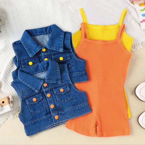 Girls Summer Outfit Set with Denim Coat 1 | PricZone