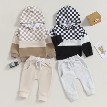 Autumn Plaid Hoodie & Pants Set for Baby Boys 1