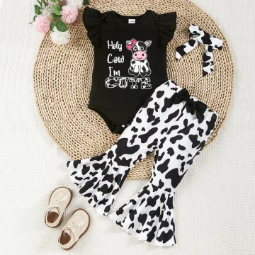 3 Piece Cow Print Baby Girl Outfit Set 6M 12M 1 | PricZone