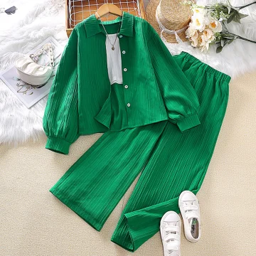 Girls Green Top & Pants Set for Autumn Ages 8-12 1