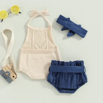 Summer Infant Knit Romper & Denim Set with Accessories 2