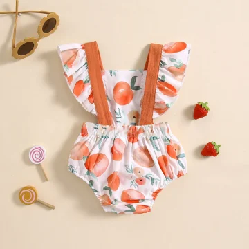 Peach Ruffle Sleeve Newborn Girl Bodysuit Set 3M 2 | PricZone