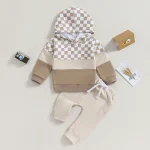 Autumn Plaid Hoodie Pants Set for Baby Boys 2 | PricZone