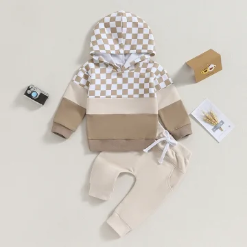 Autumn Plaid Hoodie & Pants Set for Baby Boys 2