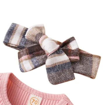 Pink Plaid Baby Girl Outfit 3PCS Set 2 | PricZone