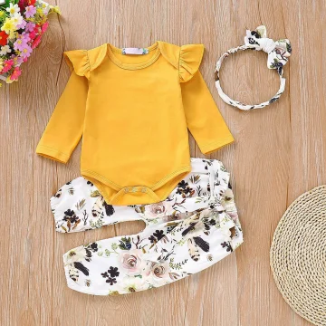 3-Piece Floral Baby Girl Outfit Set with Headband 2