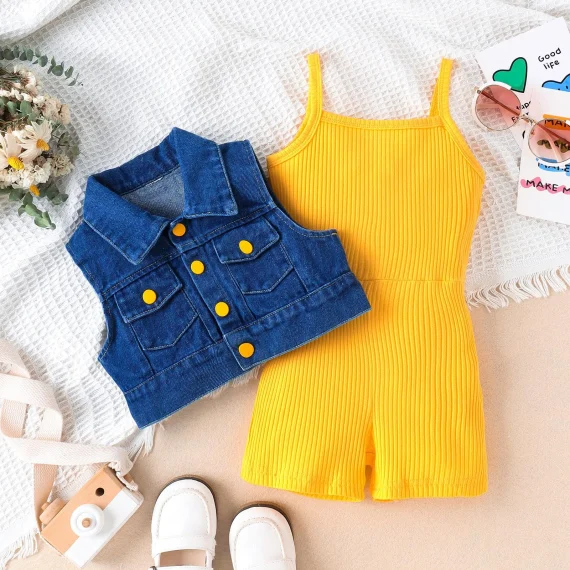 Girls Summer Outfit Set with Denim Coat 2 | PricZone