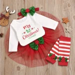 Baby Girls First Christmas Outfit with Tutu and Romper 2 | PricZone