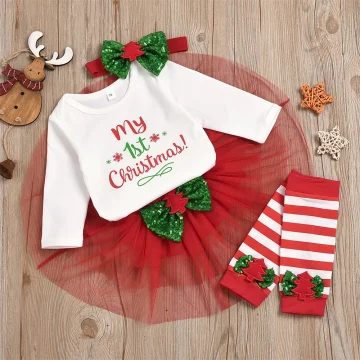 Baby Girls First Christmas Outfit with Tutu and Romper 2