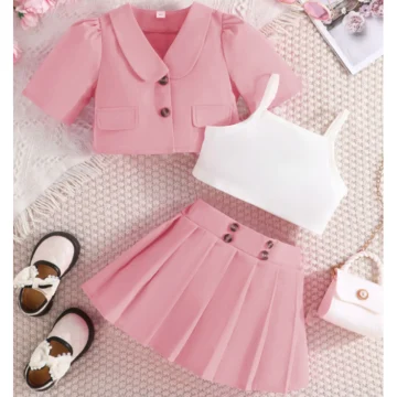 Girls Summer Party Outfit Coat Vest & Skirt Set 2-8Y 1