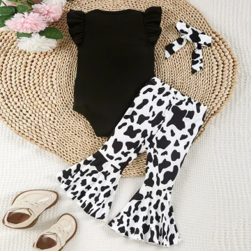 3-Piece Cow Print Baby Girl Outfit Set 6M-12M 2