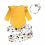 3-Piece Floral Baby Girl Outfit Set with Headband 1