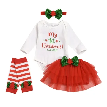 Baby Girls First Christmas Outfit with Tutu and Romper 1