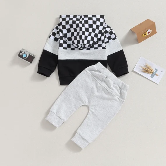 Autumn Plaid Hoodie Pants Set for Baby Boys 4 | PricZone