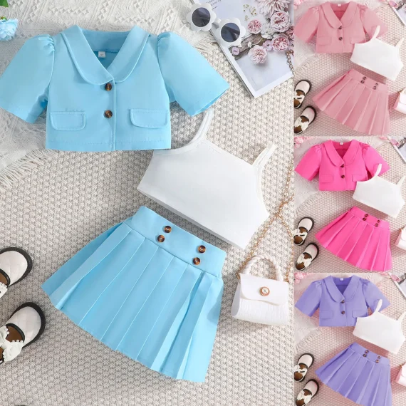 Girls Summer Party Outfit Coat Vest Skirt Set 2 8Y 2 | PricZone