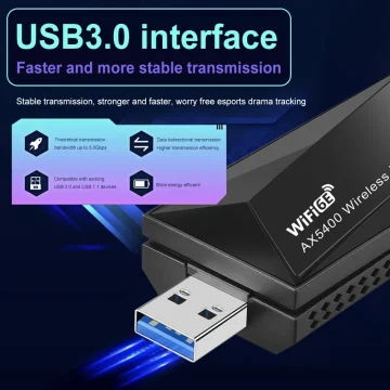 WiFi 6E Tri-Band Network Adapter 5400Mbps USB 2