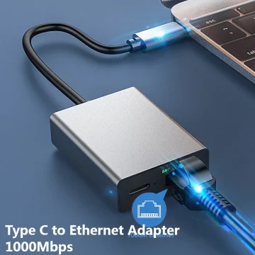 USB-C to RJ45 Ethernet Adapter 1000Mbps PD60W 2