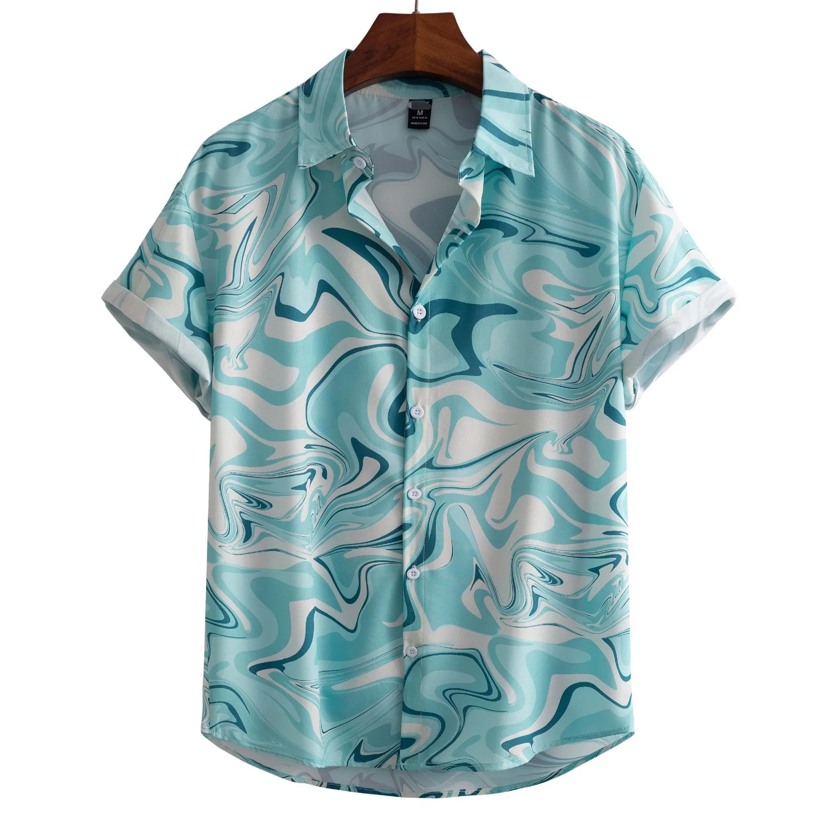 Mens Casual Loose Lapel Digital Print Shirt 1