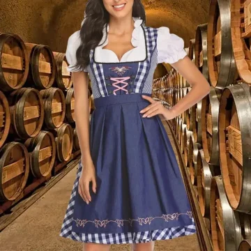 Womens Oktoberfest Plaid Dirndl Dresses Cosplay 2