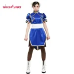 Womens Chun Li Cosplay Blue Cheongsam Costume 2 | PricZone