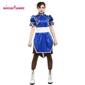 Womens Chun Li Cosplay Blue Cheongsam Costume 2