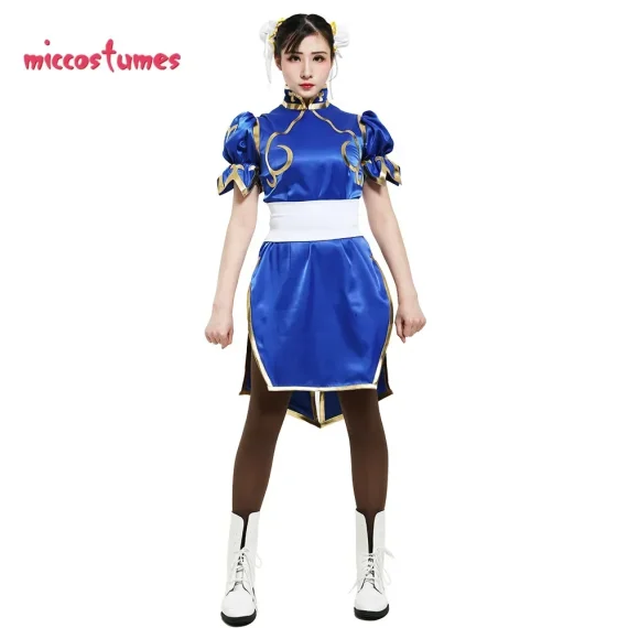 Womens Chun Li Cosplay Blue Cheongsam Costume 2 | PricZone